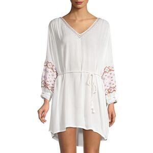 Onda de Mar Swim Embroidered Tie-Waist Crepe Tunic‎ size XS oversized bohemian